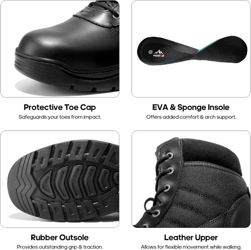 Miniatura 5 de NORTIV 8 Botas de trabajo tácticas impermeables para hombre, de cuero, para senderismo, militares, 6 pulgadas, botas de combate para motocicleta