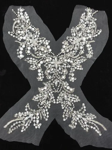 Miniatura 4 de Parche de cristal único hecho a mano cosido en piedras de lentejuelas de 15.3 x 11.4 pulgadas, accesorio para vestido, cristal de costura para Blanco