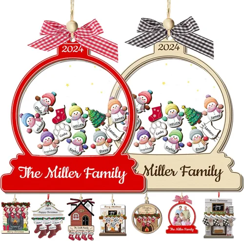 Miniatura 19 de Adornos de Navidad personalizados con nombres, muñeco de nieve, 8 piezas, adorno familiar personalizado, decoración colgante de madera para árbol