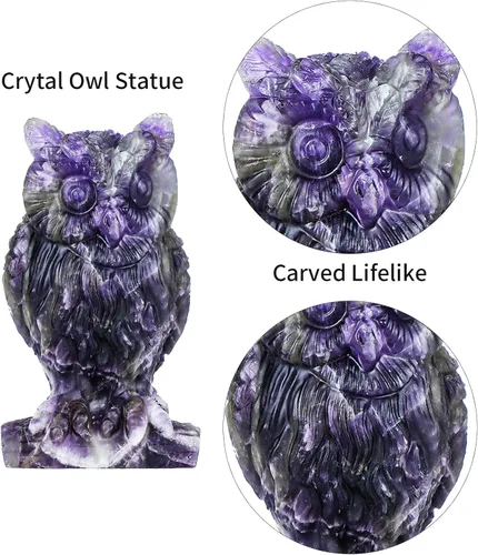 Miniatura 4 de SMQ Amethyst Crystal Owl Statue Hand Carved Gem Owl Figurine Animal Carvings Collective Reiki Healing Statue for Home Office Decoration