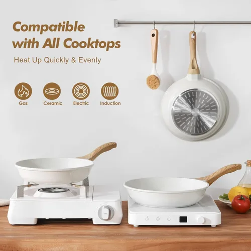 Miniatura 7 de SENSARTE Sartenes Antiadherentes para Freír, Sartenes para Tortilla con Revestimiento de Cerámica Blanca, Utensilios de Cocina Saludables, Sartén