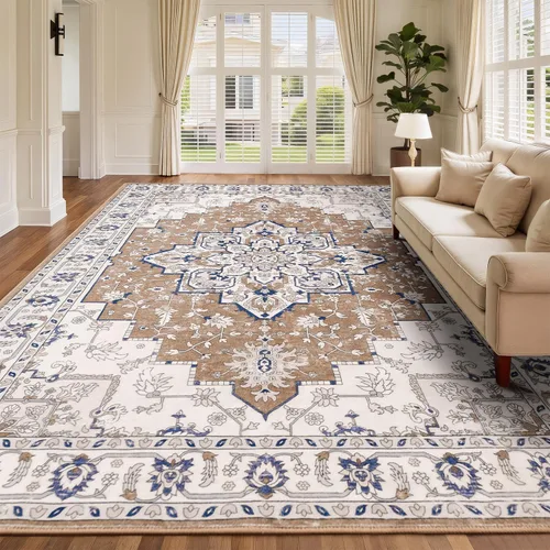 Miniatura 10 de Rugflix Alfombras de área de 8 x 10 pies para sala de estar, alfombra grande lavable, resistente a las manchas, pelo bajo, alfombra oscura moderna