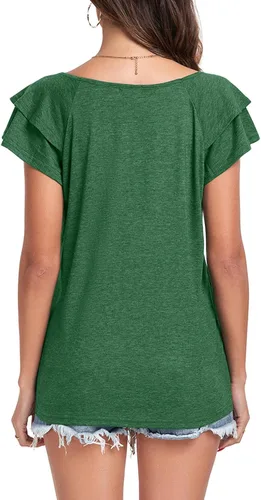 Miniatura 5 de Poetsky Camisas de verano para mujer, estilo casual, cuello en V, manga corta, ajuste holgado