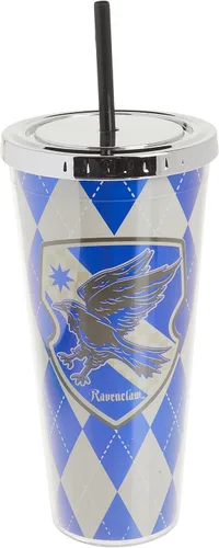 Miniatura 4 de Spoontiques Harry Potter - Vaso de aluminio, con pajilla y diseño de Ravenclaw, 20 onzas, acrílico, color azul