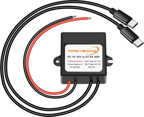 Miniatura 7 de 2 piezas DC 12V 24V a 5V 6A 30W adaptador de corriente con doble USB hembra convertidor reductor DC módulo buck