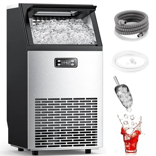 COWSAR Máquina comercial para hacer hielo de 100 libras/24 horas, máquina de hielo de acero inoxidable con capacidad de almacenamiento de 33 libras,