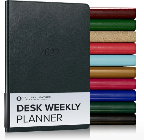Miniatura 26 de Gallery Leather Agenda semanal y mensual grande 2025-2026, agenda y cuaderno con elegantes bordes de página dorados dorados, 12 meses, cactus Cactus