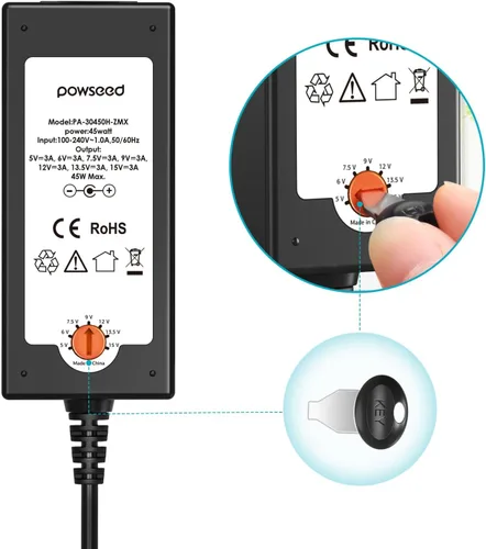Miniatura 5 de Conmutación de suministro de adaptador de corriente Powseed 36w AC de múltiple voltaje 5v 6v 7,5v 9v 12v 13,5v 15v de selección libre