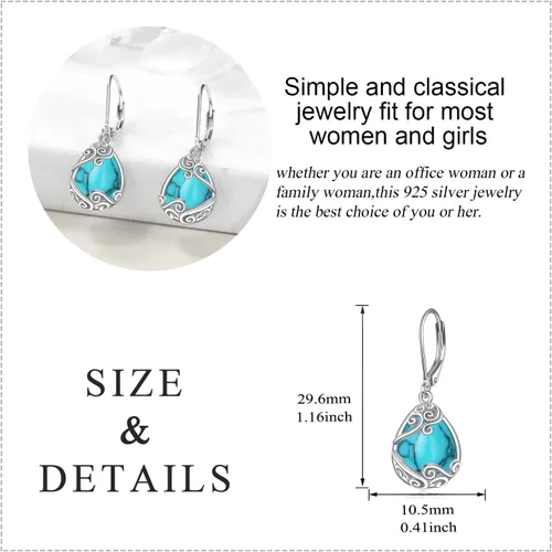 Miniatura 82 de Aretes colgantes con forma de lágrima de filigrana de piedra lunar de plata de ley 925 con cierre de palanca para mujer, regalos de joyería