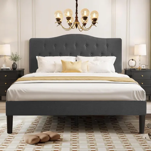 Miniatura 31 de VECELO Base de cama de plataforma de tamaño individual con cabecera tapizada de tela y soporte de listones de madera, no necesita somier/fácil Beige