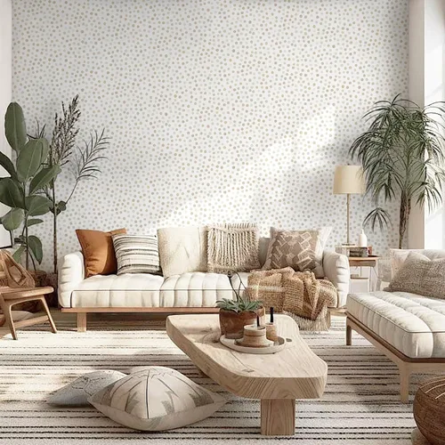 Miniatura 7 de Dimoon Papel Tapiz Despegar y Pegar de 17.3''x78.7'' Boho Beige Papel de Contacto Natural Moderno de Lunares Blancos Papel Tapiz Removible para Baño