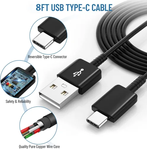 Miniatura 3 de Kit de Cargador Rápido Adaptativo Samsung con Cable de Carga USB Tipo C de 8 Pies para Samsung Galaxy S8/S8 Plus/S9/S9 Negro