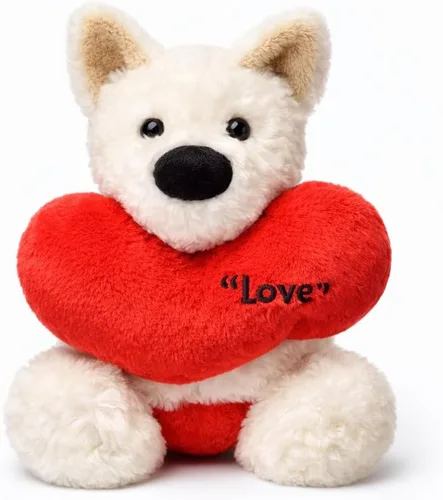 Juguete de peluche suave de 10 pulgadas para el día de San Valentín, West Highland con corazón rojo, bonito regalo romántico para novia, esposa,