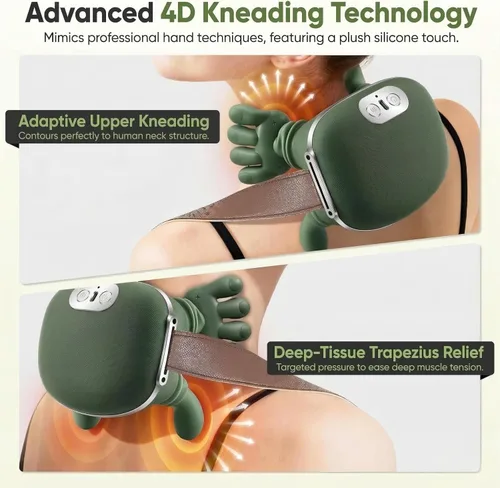 Miniatura 4 de Bionic - Masajeador de cuello y espalda, masajeador shiatsu calentado de 2 niveles, masaje de amasamiento de tejido profundo 4D, masaje de manos