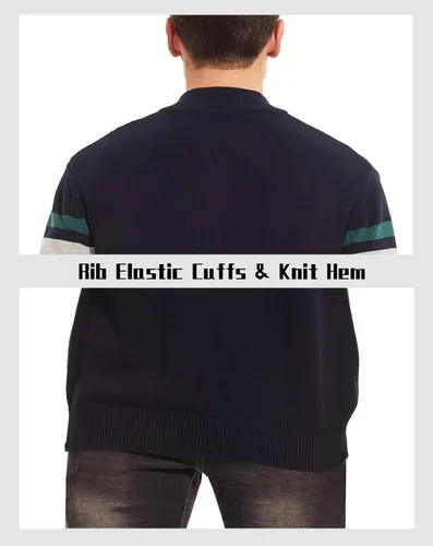 Miniatura 6 de MAGCOMSEN Suéteres para hombre con cremallera de 14, casuales, a rayas, suéteres tipo polo para otoño e invierno