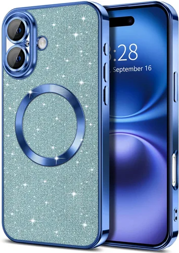 Miniatura 38 de Hython Funda para iPhone 13 Pro Max con purpurina, fundas magnéticas transparentes para teléfono con protector de lente de cámara