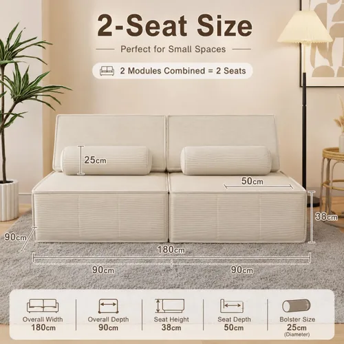 Miniatura 3 de Swbvs Sofá modular de 2 piezas, sofá de piso sin brazos, sofá de espuma comprimida sin montaje para sala de estar y apartamento Beige