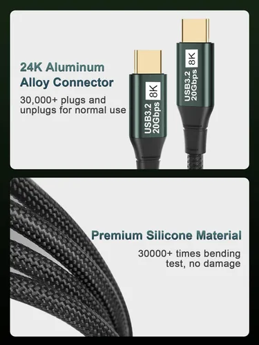 Miniatura 7 de Cable Corto USB C para Monitor 1 Pie - 8K@60Hz Cable de Video USB-C - Carga Rápida PD 100W - Transferencia de Datos USB 3.2 Gen 2 20Gbps, Cable