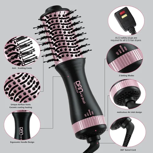 Miniatura 6 de DAN - Cepillo secador de pelo de doble voltaje, doble voltaje automático de 110 V-120 V/220 V-240 V, cepillo de secado de pelo de viaje, pequeño