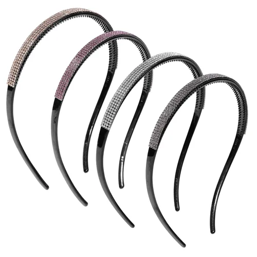 Miniatura 11 de Diademas con pedrería para mujeres y niñas, 4 piezas de diadema brillante de cristal antideslizante, diadema de cabello de pedrería sólida