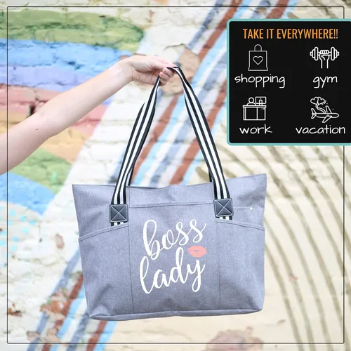 Miniatura 6 de Brooke & Jess Designs Boss Lady Zippered Pocket Canvas Tote Bag for Bosses, Manager, Chaos Coordinator