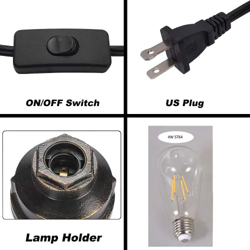 Miniatura 6 de Lámpara de mesa vintage con control táctil, bombilla LED regulable Edison de 4 W incluida, con 3 niveles de brillo, luz nocturna industrial