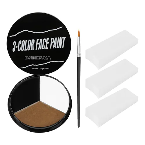 Miniatura 7 de Pintura facial blanca, negra y azul + 3 piezas de esponja + juego de pintura corporal con pincel, negro ojo para juegos deportivos de béisbol