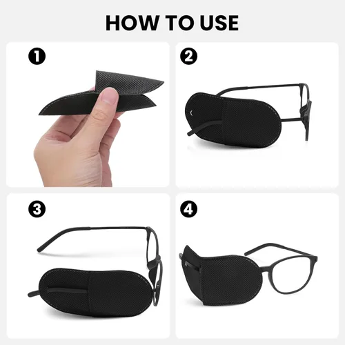 Miniatura 7 de Ouligay 6 piezas de parches para ojos, parche para ojos negros, parche reutilizable para ojos perezosos, parches médicos para adultos para tratar