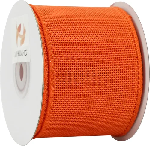 Miniatura 5 de HUIHUANG Cinta de arpillera naranja con alambre sólido con borde con cable, cinta de yute de 2.5 pulgadas para coronas, lazos grandes, manualidades