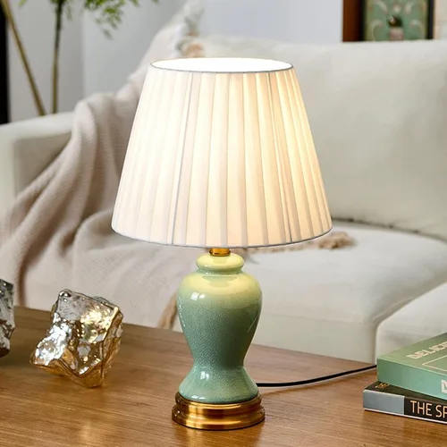 Lámpara de mesa de cerámica vintage de 3 colores ajustables Lámparas LED de 18 pulgadas para dormitorio, sala de estar, oficina, retro, mesita de