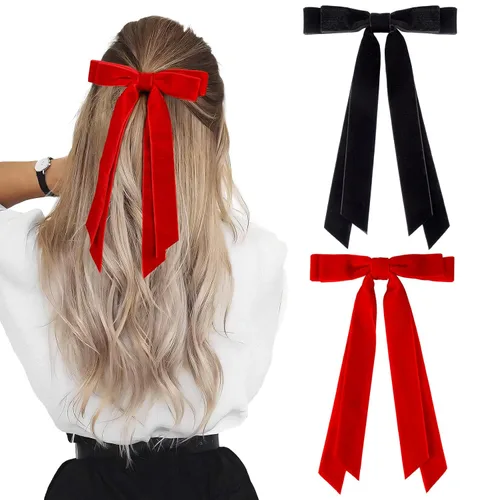 Miniatura 8 de 2 piezas de lazos para el cabello para mujeres, clip de pelo beige y negro, cinta de pelo, accesorios de pelo con moño, barrettes de pelo largo