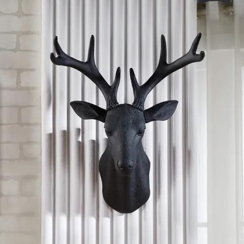 Notakia Wall Charmers Cabeza de Ciervo Falsa Grande Negra Taxidermia Falsa Cabeza de Animal Decoración de Pared - Decoración de Granja Hecha a Mano