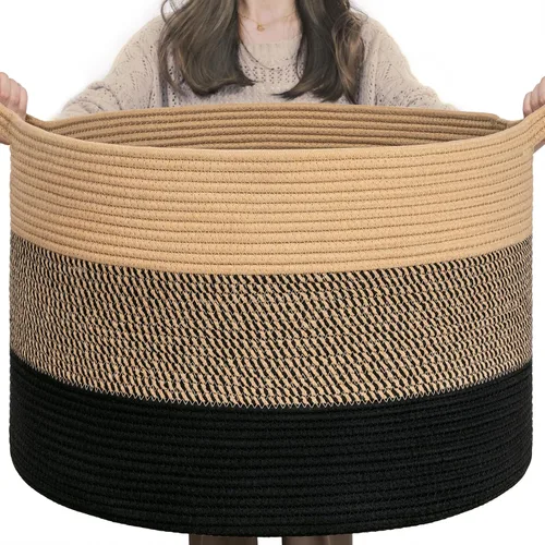 Miniatura 37 de INDRESSME Cesta de Cuerda de Algodón XXXLarge 21.7" x 21.7" x 13.8" Cestas Tejidas para Ropa de Bebé Cestas de Mantas Cesta de Juguetes con Textura