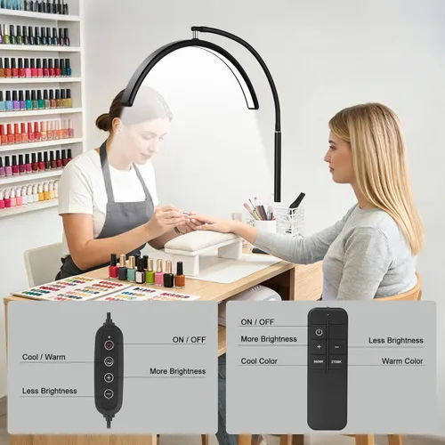 Miniatura 4 de Lámpara LED de pie Half Moon – Lámpara profesional sin sombras para técnicos de pestañas, esteticistas y artistas del tatuaje Control remoto