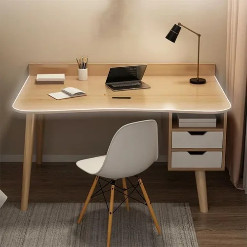 Miniatura 3 de Escritorio de estudio de oficina contemporáneo, escritorio contemporáneo para computadora, escritorio de trabajo con patas de madera, blanco, sin
