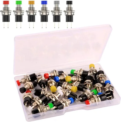 Miniatura 11 de Gebildet 10 piezas de botón de presión momentáneo mini precableado negro 3V-6V-12V-24V-230V/1A, SPST normalmente abierto ON/Off, botón redondo de 2