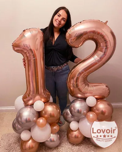 Miniatura 6 de Lovoir Globo de oro rosa de 40 pulgadas con el número 12 de 21 dígitos gigantes de papel de aluminio Mylar para helio de 12º cumpleaños y 21 años