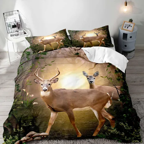 Miniatura 16 de LUVIVIHOME Juego de funda de edredón de 2 piezas, diseño de oso y alce, ciervo, ciervo, ropa de cama de cabaña, ropa de cama rústica de granja