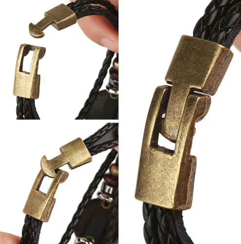 Miniatura 41 de Hamoery Pulsera de cuero de aleación punk para Constellation trenzada pulsera pulsera brazalete