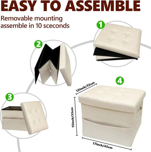 Miniatura 3 de ALASDO Reposapiés otomano de almacenamiento, otomano pequeño con almacenamiento, otomano plegable, reposapiés, banco para sala de estar, 17 x 13 x