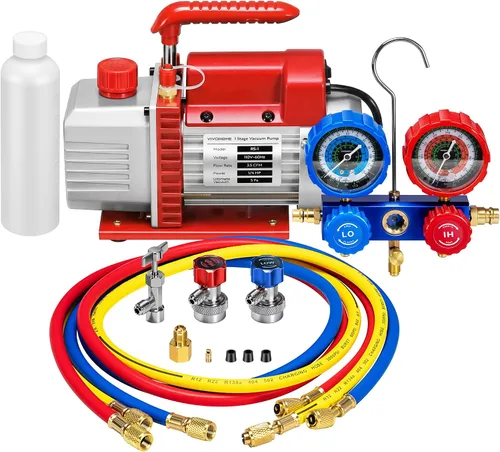 Miniatura 8 de VIVOHOME Bomba de vacío de aire de paleta giratoria de una etapa de 110 V 1/4 HP 3.5 CFM y kit de manómetro de colector de CA R134a para recarga