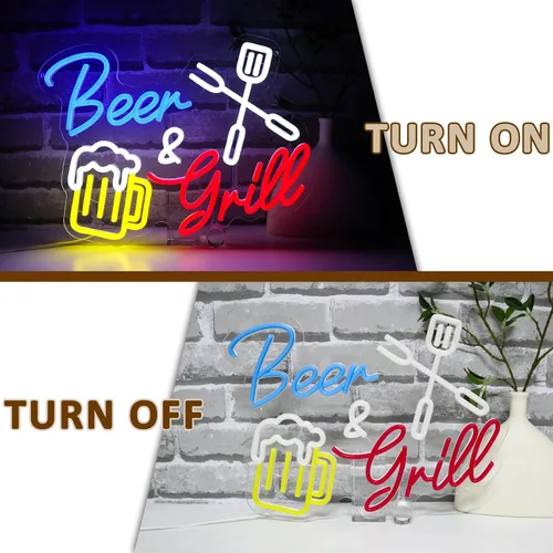 Miniatura 5 de Letrero de neón de cerveza y parrilla para decoración de pared, letreros LED para barbacoa, regulables por USB, 15.75 x 11.97 pulgadas, luces
