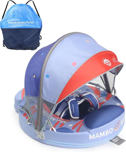 Mambobaby Baby Float with Canopy for Pool，Infant Toddler Swim Float for Outdoor, UPF 50+ Sun Protection Solid Pearl-Foam Soft Skin-Friendly Fabric
