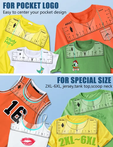 Miniatura 5 de Vowlove Guía de regla de camiseta para alineación de vinilo – Reglas de camisetas para centrar diseños de gráficos de colocación, regla de medición