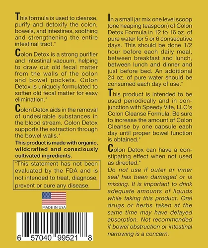 Miniatura 3 de SpeedyVite® Colon Detox Organic Apoya la eliminación natural de toxinas* Arcilla Bentonita Carbón Psyllium Lino Fibra de Manzana Olmo resbaladizo