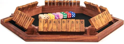 Miniatura 4 de AMEROUS - Juego mejorado de dados "Shut The Box" para 1-6 jugadores, juego de mesa de madera para matemáticas con 16 dados para niños, adultos