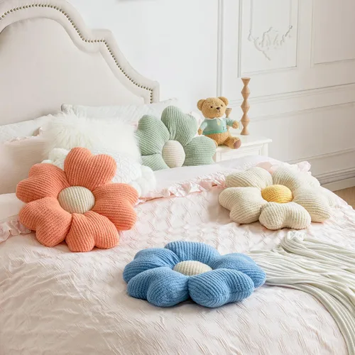 Miniatura 7 de Sioloc Almohada Decorativa con Forma de Flor, Almohada con Forma de Flor, Almohada de Suelo, Cojín de Asiento, Bonita Almohada Estética como Verde