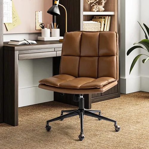 Miniatura 8 de HULALA HOME Modern Faux Leather Home Office Chair with Metal Base & Tilt Lock, Armless Criss Cross Legged Desk Chair with Wheels & Padded Cushion