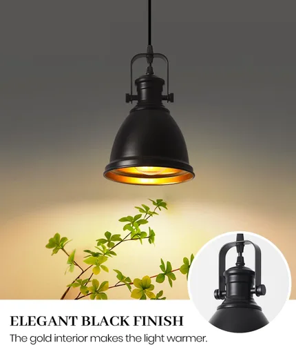 Miniatura 2 de Paquete de 3 luces colgantes negras para isla de cocina, lámpara colgante vintage, 6.5 pulgadas, altura ajustable, iluminación colgante
