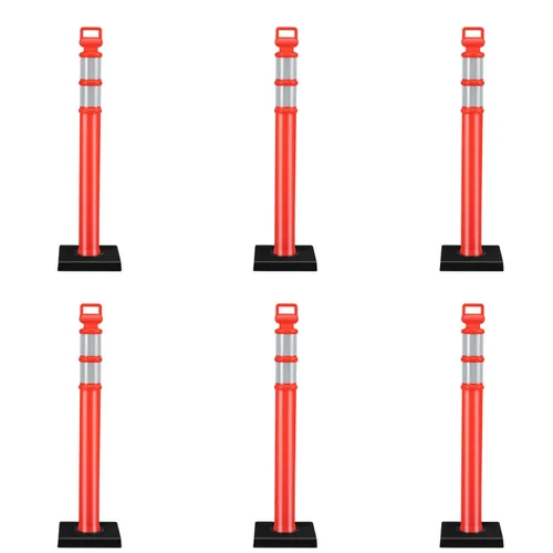 Miniatura 11 de Goplus Poste delineador con base, paquete de 3 postes de delineador de tráfico de 45 pulgadas con base de goma pesada de 9 libras, bandas